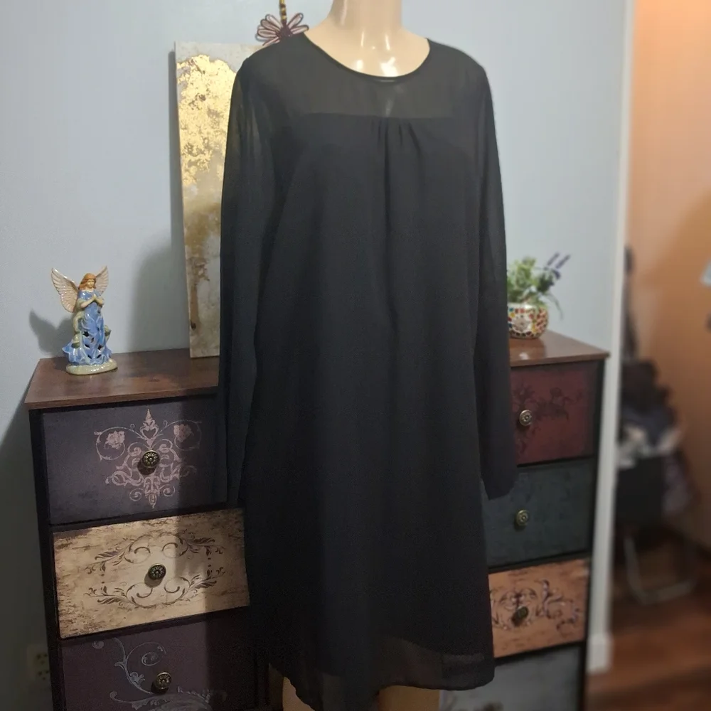 ANNA SCHOLZ NWT BLACK GEORGETTE TUNIC DRESS SZ 16 - Picture 3 of 6
